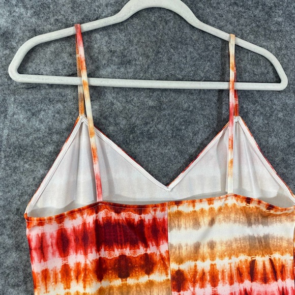 Zara Midi Dress Medium Red Orange Tie Dye Slip Sundress - Picture 7 of 13